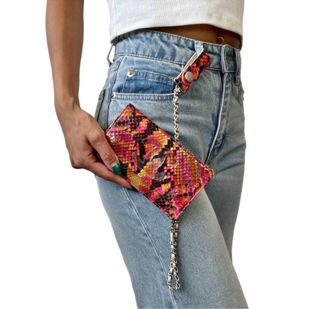 CHANEL Vintage CC Logo Chain Wallet Snap Button
Pink Orange Leather